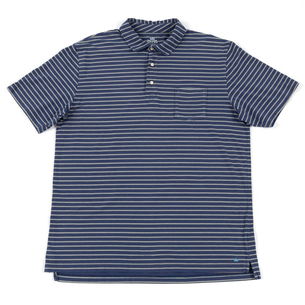 Peter Millar‎ Polo Shirt Mens Large Blue Striped Mountainside Collection Golf